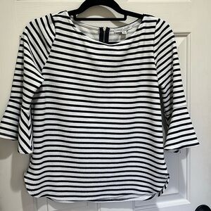 Green Envelope White Black Stripe 3/4 Bell Sleeve Stretch Boat Neck. Size M